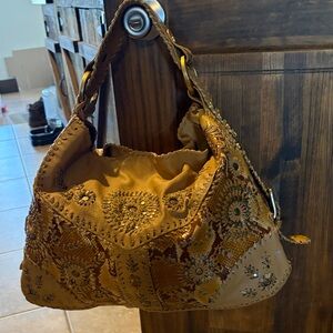 Isabella Fiore Brown Embroidered Hobo Bag